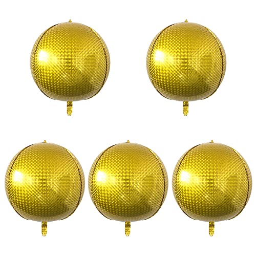 5 Pcs Disco Foil Balloons 4D Large Round Laser Aluminum Balloon 22 Inch
