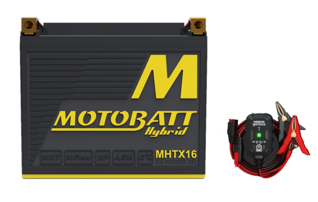 MotoBatt MHTX16 Hybrid with NOCO GENIUS1 | northeastbattery.com