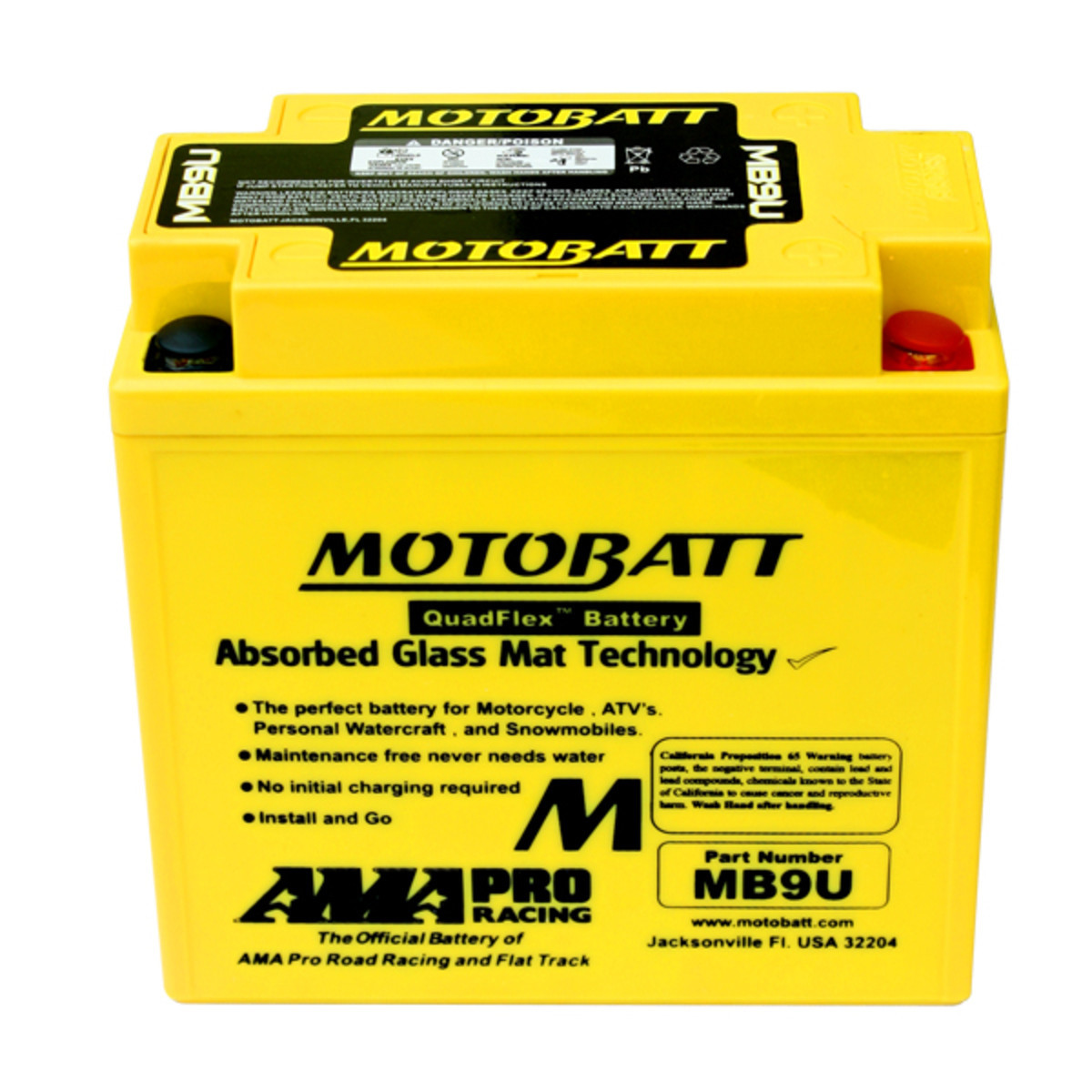 MotoBatt MB9U AGM Battery - 12V 11Ah 140CCA Factory Activated Powersports Battery