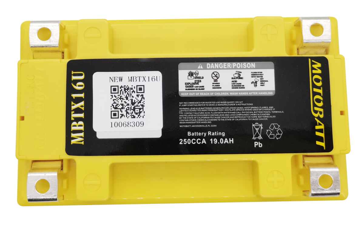 MotoBatt MBTX16U 19Ah AGM Replacement Battery for Kawasaki, Moto Guzzi, Suzuki, Piaggio-Gilera Fuoco, Polaris ATV, Suzuki Motorcycle, YTX16-BS