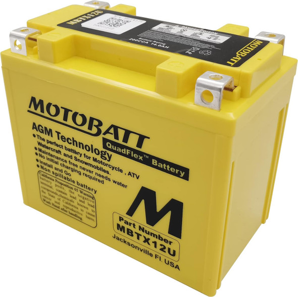 MotoBatt MBTX12U 14Ah 200 CCA AGM Powersports Battery replaces YTX12 YB12BB2 YTX12BS YTX12 ETX12 PC545