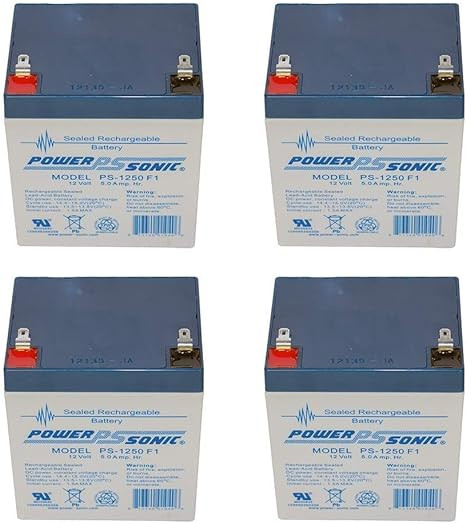 Power-Sonic PS-1250F1 12V 5Ah F1 AGM Rechargeable Battery - 4 Pack