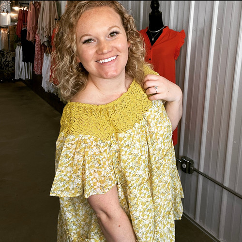 Honey Yellow Floral Ruffle Top