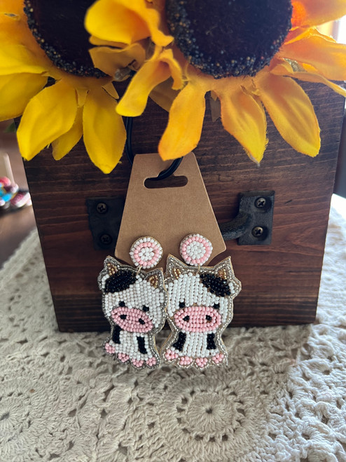 Baby Pig Beaded Earrings