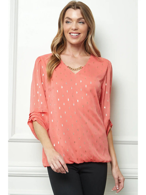 Melon & Gold Chain Trim Blouse