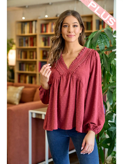 Burgundy Swiss Dot Top