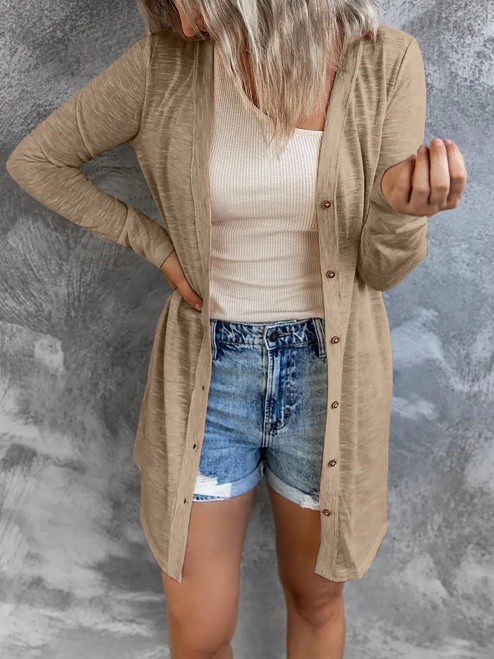 Khaki Long Sleeve Button Up Cardigan