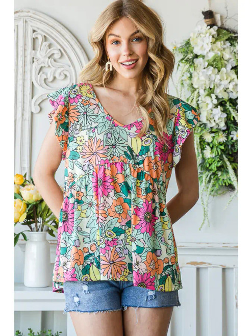 Flower Print Baby Doll Blouse