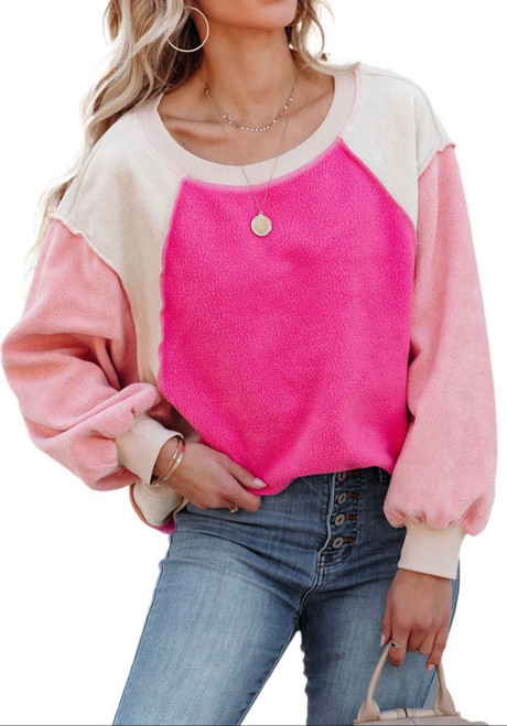 Pink Colorblock Fleece Crewneck