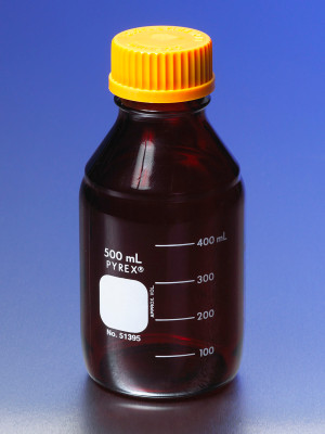 Round Media Storage Bottles, with GL45 Screw Cap, Low Actinic, 500 mL Round Media Storage Bottles, with GL45 Screw Cap, Low Actinic, 500 mL