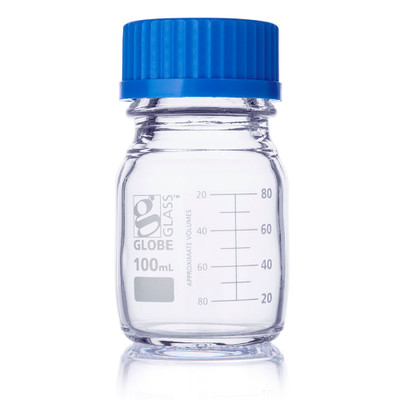 Bottle, Media, Glass, 100mL GL45 Screw Cap, Dual Graduations Bottle, Media, Glass, 100mL GL45 Screw Cap, Dual Graduations