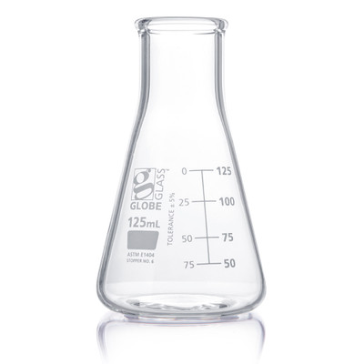 Flask, Erlenmeyer, Glass, 125mL Wide Mouth, Dual Graduations, ASTM E1404 Flask, Erlenmeyer, Glass, 125mL Wide Mouth, Dual Graduations, ASTM E1404