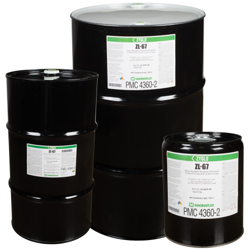 Magnaflux Zyglo ZL-67 fluorescent penetrant in 5 gallon pail and 20 and 55 gallon drums