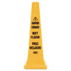 Four-sided Caution, Wet Floor Yellow Safety Cone, 12 1/4 X 12 1/4 X 36h