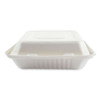 Bagasse Molded Fiber Food Containers, Hinged-lid, 3-compartment 9 X 9, White, 100/sleeve, 2 Sleeves/carton