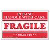 Printed Message Self-adhesive Shipping Labels, Fragile Handle With Care, 3 X 5, Red/clear, 500/roll