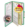 Six-section Pressboard Top Tab Classification Folders With Safeshield Fasteners, 2 Dividers, Legal Size, Green, 10/box