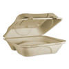Fiber Hinged Containers, 3 Compartments, 9 X 9 X 3, Natural, 300/carton