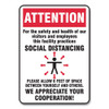 Social Distance Signs, Wall, 10 X 7, Visitors And Employees Distancing, Humans/arrows, Red/white, 10/pack
