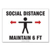 Social Distance Signs, Wall, 14 X 10, "social Distance Maintain 6 Ft", Human, White, 10/pack