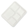 Bagasse Pfas-free Food Tray, 5-compartment, 8.26 X 10.23 X 0.94, White, Bamboo/sugarcane, 500/carton