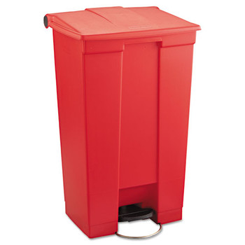 Indoor Utility Step-on Waste Container, Rectangular, Plastic, 23 Gal, Red