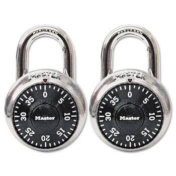 Combination Lock, Stainless Steel, 1 7/8" Wide, Black Dial, 2/pack