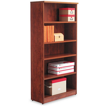 Alera Valencia Series Bookcase, Five-shelf, 31 3/4w X 14d X 64 3/4h, Medium Cherry