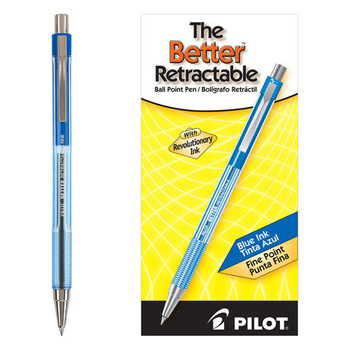 Better Retractable Ballpoint Pen, Fine 0.7mm, Blue Ink, Translucent Blue Barrel, Dozen