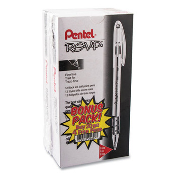 R.s.v.p. Stick Ballpoint Pen Value Pack, 0.7mm, Black Ink, Clear/black Barrel, 24pk