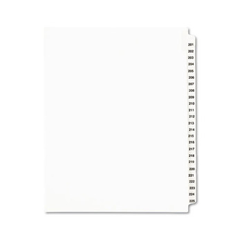 Preprinted Legal Exhibit Side Tab Index Dividers, Avery Style, 25-tab, 201 To 225, 11 X 8.5, White, 1 Set