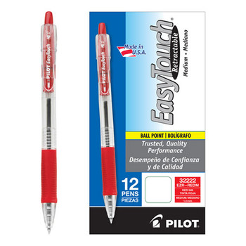 Easytouch Retractable Ballpoint Pen, Medium 1mm, Red Ink, Clear Barrel, Dozen