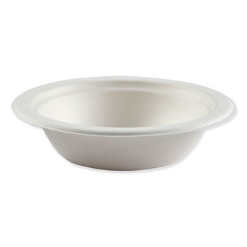 Bagasse Molded Fiber Dinnerware, Bowl, 6.25" Diameter, White, 1,000/carton