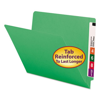 Reinforced End Tab Colored Folders, Straight Tab, Letter Size, Green, 100/box