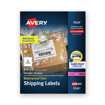 Waterproof Shipping Labels With Trueblock And Sure Feed, Laser Printers, 3.33 X 4, White, 6/sheet, 50 Sheets/pack