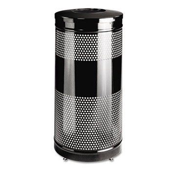 Classics Perforated Open Top Receptacle, Round, Steel, 28 Gal, Black