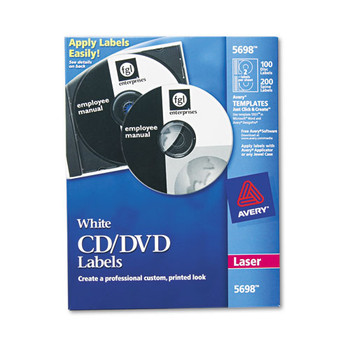Laser Cd Labels, Matte White, 100/pack