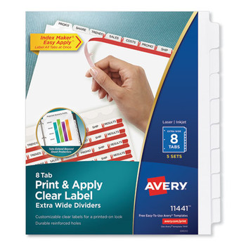 Print And Apply Index Maker Clear Label Dividers, 8 White Tabs, Letter, 5 Sets - DAVE11441