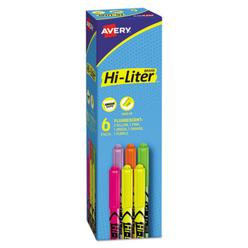 Hi-liter Pen-style Highlighters, Chisel Tip, Assorted Colors, 6/set