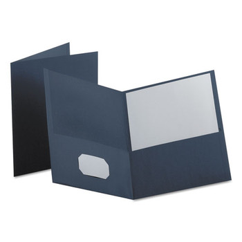 Twin-pocket Folder, Embossed Leather Grain Paper, Dark Blue, 25/box