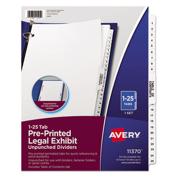 Preprinted Legal Exhibit Side Tab Index Dividers, Avery Style, 25-tab, 1 To 25, 11 X 8.5, White, 1 Set - DAVE11370