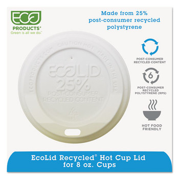 Ecolid 25% Recy Content Hot Cup Lid, White, Fits 8oz Hot Cups, 100/pk, 10 Pk/ct