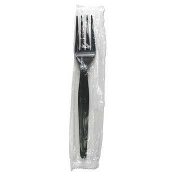 Heavyweight Wrapolypropyleneed Polystyrene Cutlery, Fork, Black, 1000/carton