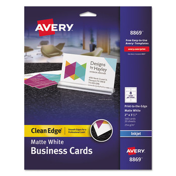 Print-to-the-edge True Print Business Cards, Inkjet, 2x3 1/2, Wht, 160/pk