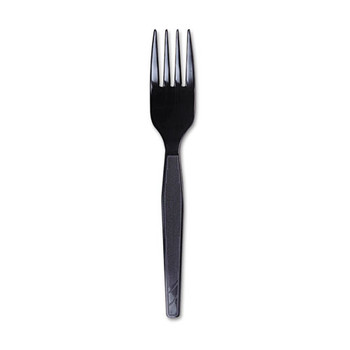 Plastic Cutlery, Heavy Mediumweight Forks, Black, 1,000/carton