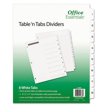 Table 'n Tabs Dividers, 8-tab, 1 To 8, 11 X 8.5, White, 1 Set - DAVE11668