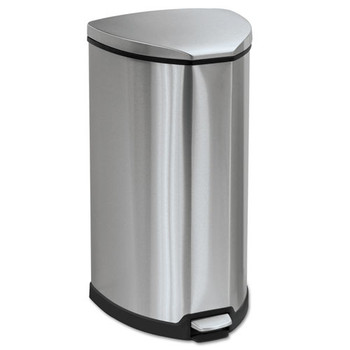 Step-on Waste Receptacle, Triangular, Stainless Steel, 10 Gal, Chrome/black