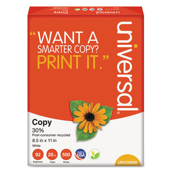 30% Recycled Copy Paper, 92 Bright, 20lb, 8.5 X 11, White, 500 Sheets/ream, 10 Reams/carton