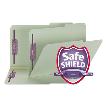 Recycled Pressboard Folders W/two Safeshield Fasteners, 2/5-cut Tabs, Right Of Center, 2" Exp, Legal Size, Gray-green, 25/box