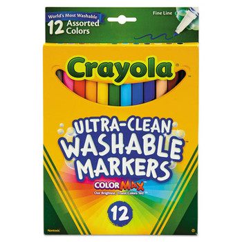 Ultra-clean Washable Markers, Fine Bullet Tip, Assorted Colors, Dozen